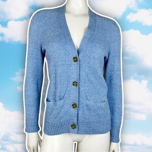 LANDS' END Textured Quilted Cardigan Sweater Cotton Coastal Preppy Quiet Luxury